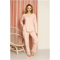 AHENGİM Woman Kadın Pijama Takımı Interlok Puanlı Boydan Düğmeli Pamuklu Mevsimlik W20512278 1-2-10001222