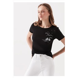 Mavi Kadın Bisiklet Baskılı Siyah T-Shirt 168484-900