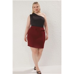 Bordo Mini Fiyonklu Dokuma Büyük Beden Etek TBBSS25AZ00024