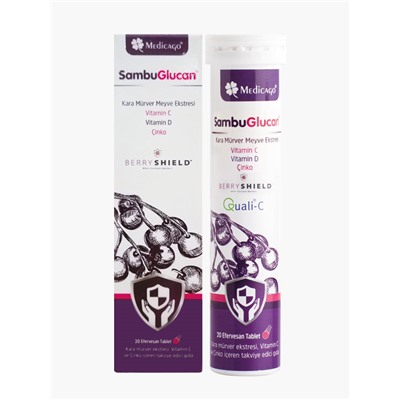 Medicago - Sambuglucan Efervesan - черная бузина, C (аскорбиновая кислота), D3 (холекальциферол), 20 шипучих таблеток