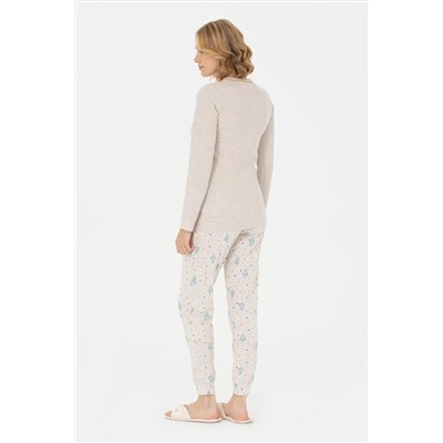 Kadın Gri Melanj Pijama Takımı