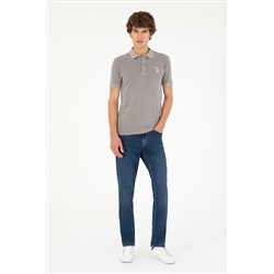 Erkek Slim Fit Polo Yaka Koyu Gri Basic Tişört