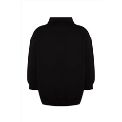 Siyah Kalın İçi Polarlı Fermuarlı Örme Sweatshirt TBBAW24AO00017