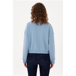 Kadın Açık Mavi Bisiklet Yaka Fermuarlı Sweatshirt