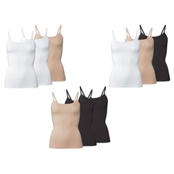 ESMARA® Spaghettiträgerhemden Damen, 3 Stück, mit Bio-Baumwolle und Elasthan