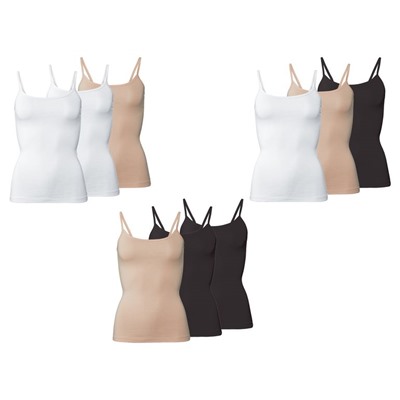 ESMARA® Spaghettiträgerhemden Damen, 3 Stück, mit Bio-Baumwolle und Elasthan
