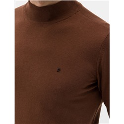 Kahverengi Slim Fit Yarım Balıkçı Basic Triko Kazak