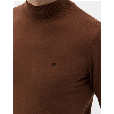 Kahverengi Slim Fit Yarım Balıkçı Basic Triko Kazak