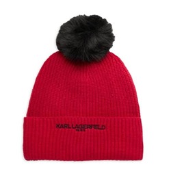 Karl Lagerfeld Paris Logo Faux Fur Trim Beanie