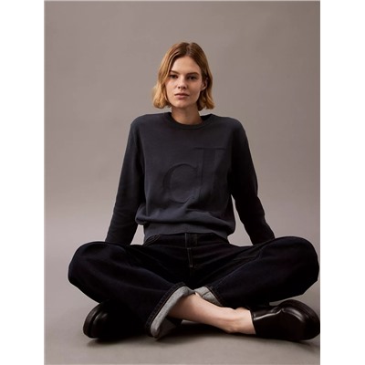 New Arrival Smooth Cotton Relaxed Monogram Logo Sweater