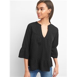 Swiss dot pintuck ruffle top