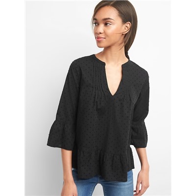Swiss dot pintuck ruffle top