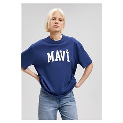 MaviLogo Baskılı Lacivert Tişört Oversize / Geniş Kesim 1600843-70722