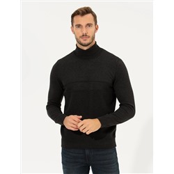 Antrasit Slim Fit Balıkçı Yaka Triko Kazak