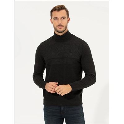 Antrasit Slim Fit Balıkçı Yaka Triko Kazak