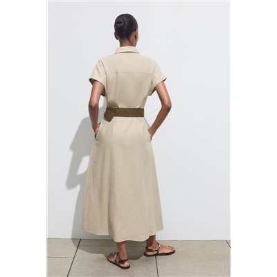 LINEN BLEND MIDI DRESS WITH BELT