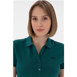 Kadın Koyu Yeşil Basic Polo Yaka Tişört