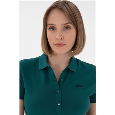 Kadın Koyu Yeşil Basic Polo Yaka Tişört
