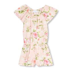 Girls Short Sleeve Floral Print Woven Romper
