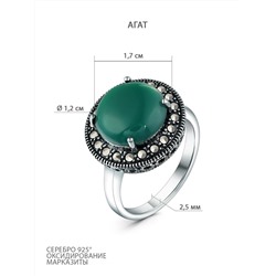 Кольцо из чернёного серебра с агатом и марказитами MR00704G-AG