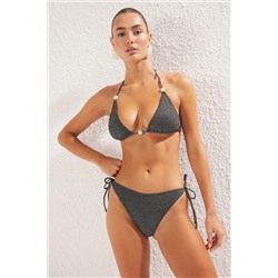 TRENDYOLMİLLA Siyah Üçgen İnci Aksesuarlı Simli Regular Bikini Takımı TBESS25BT00059