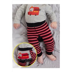 Denokids İtfaiye Erkek Bebek Örme Çizgili Tayt-Pantolon CFF-22S1-149