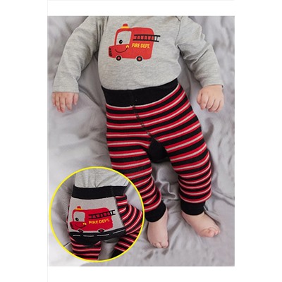 Denokids İtfaiye Erkek Bebek Örme Çizgili Tayt-Pantolon CFF-22S1-149