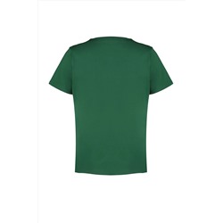 Koyu Yeşil Slogan Baskılı Boyfriend %100 Pamuk Örme Büyük Beden T-shirt TBBSS24BF00036