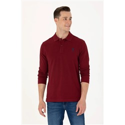 Erkek Bordo Polo Yaka Basic Sweatshirt