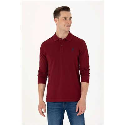 Erkek Bordo Polo Yaka Basic Sweatshirt
