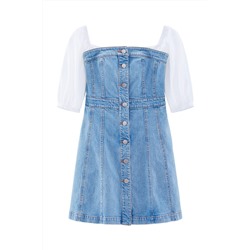 Vestido camisero vaquero y de seda Azul y blanco