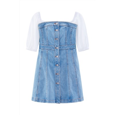 Vestido camisero vaquero y de seda Azul y blanco