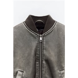 WORN EFFECT LEATHER EFFECT BOMBER JACKET