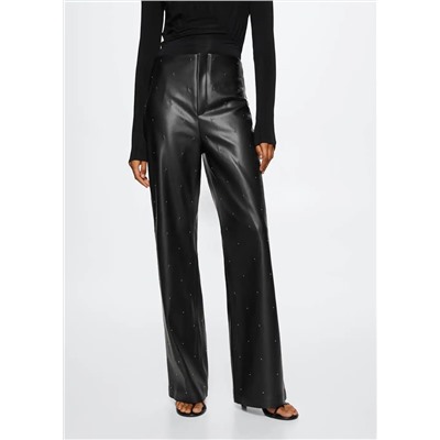 Pantalón tiro alto efecto piel -  Mujer | MANGO OUTLET Melilla