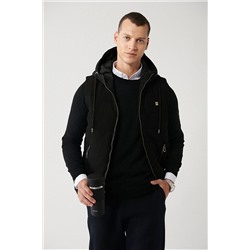 Avva Erkek Siyah Kapüşonlu Elyaflı Slim Fit Dar Kesim Yelek A32Y6511