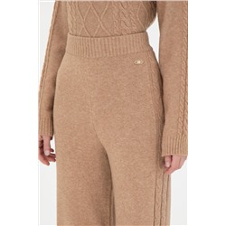 Kadın Kum Melanj Loose Fit Triko Pantolon