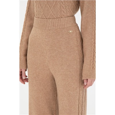 Kadın Kum Melanj Loose Fit Triko Pantolon