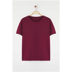 Bordo Regular Fit Basic Bisiklet Yaka %100 Pamuk Örme Büyük Beden T-Shirt TBBSS22TS0733