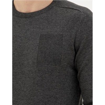 Koyu Gri Slim Fit Bisiklet Yaka Triko Kazak