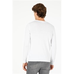 Erkek Slim Fit Bisiklet Yaka Beyaz Basic Kazak