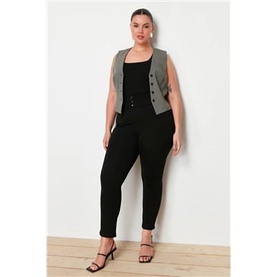 Siyah Beli Lastikli Skinny Örme Büyük Beden Pantolon TBBAW23AR00023