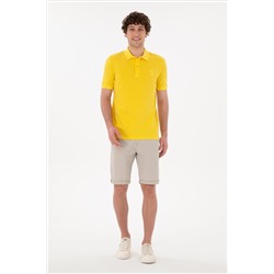 Erkek Slim Fit Polo Yaka Sarı Basic Tişört