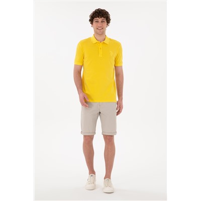 Erkek Slim Fit Polo Yaka Sarı Basic Tişört