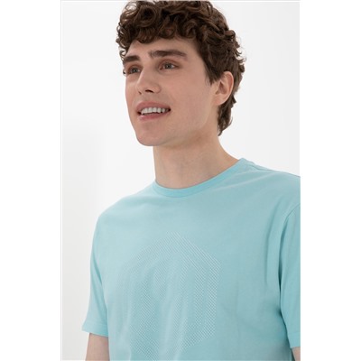 Erkek Regular Fit Bisiklet Yaka Aqua Tişört