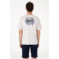 Erkek Comfort Fit Bisiklet Yaka Açık Gri Tişört