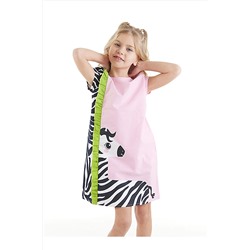 Denokids Fırfırlı Zebra %100 Pamuk Dokuma Kız Çocuk Pembe Elbise CFF-23Y1-045