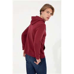 Erkek Vişne Kapüşonlu Basic Sweatshirt