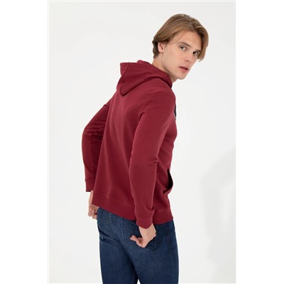 Erkek Vişne Kapüşonlu Basic Sweatshirt