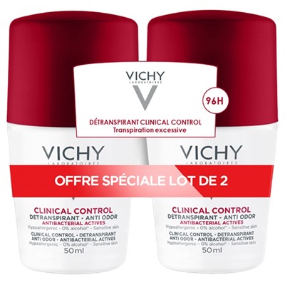 Vichy Deodorant 96H Clinical Control Detranspirant Anti-Geruch Roll-On 2er Pack x 50 ml