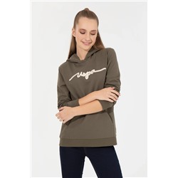 Kadın Koyu  Haki Kapüşonlu Sweatshirt